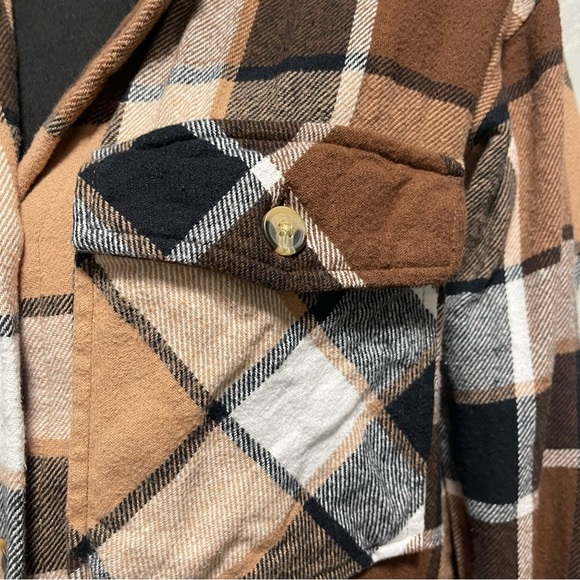 Beachlunchlounge Brown Coffee Plaid Boxy Button Down Flannel Shacket Small - Picture 3 of 7